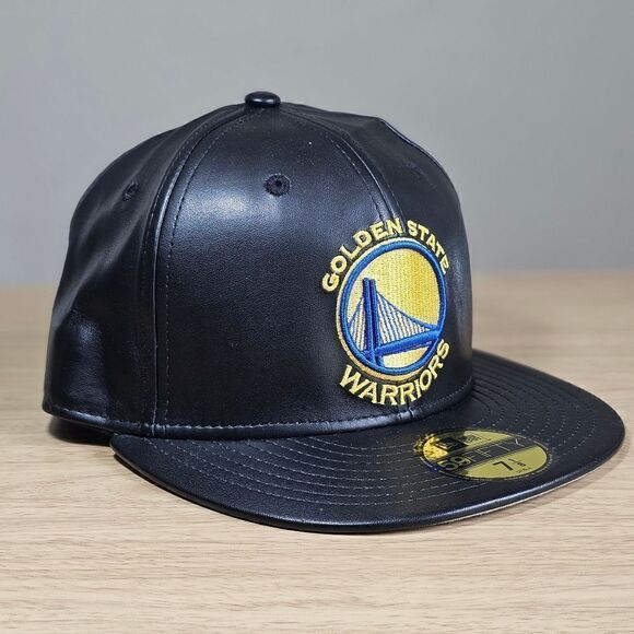 New Era Golden State Warriors Leather Hat Cap Black Yellow 59FIFTY 7 1/8 Curry - Picture 5 of 14